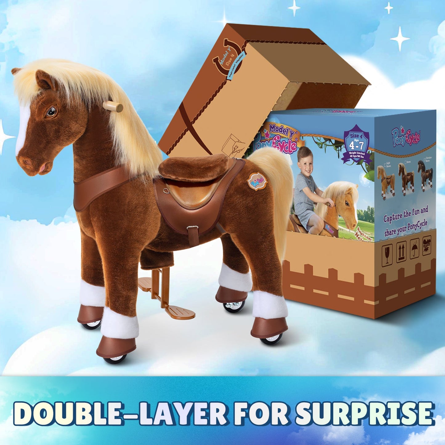 Model Y® Brown Horse Rideable Toy for Age 4-7(EU in Stock)