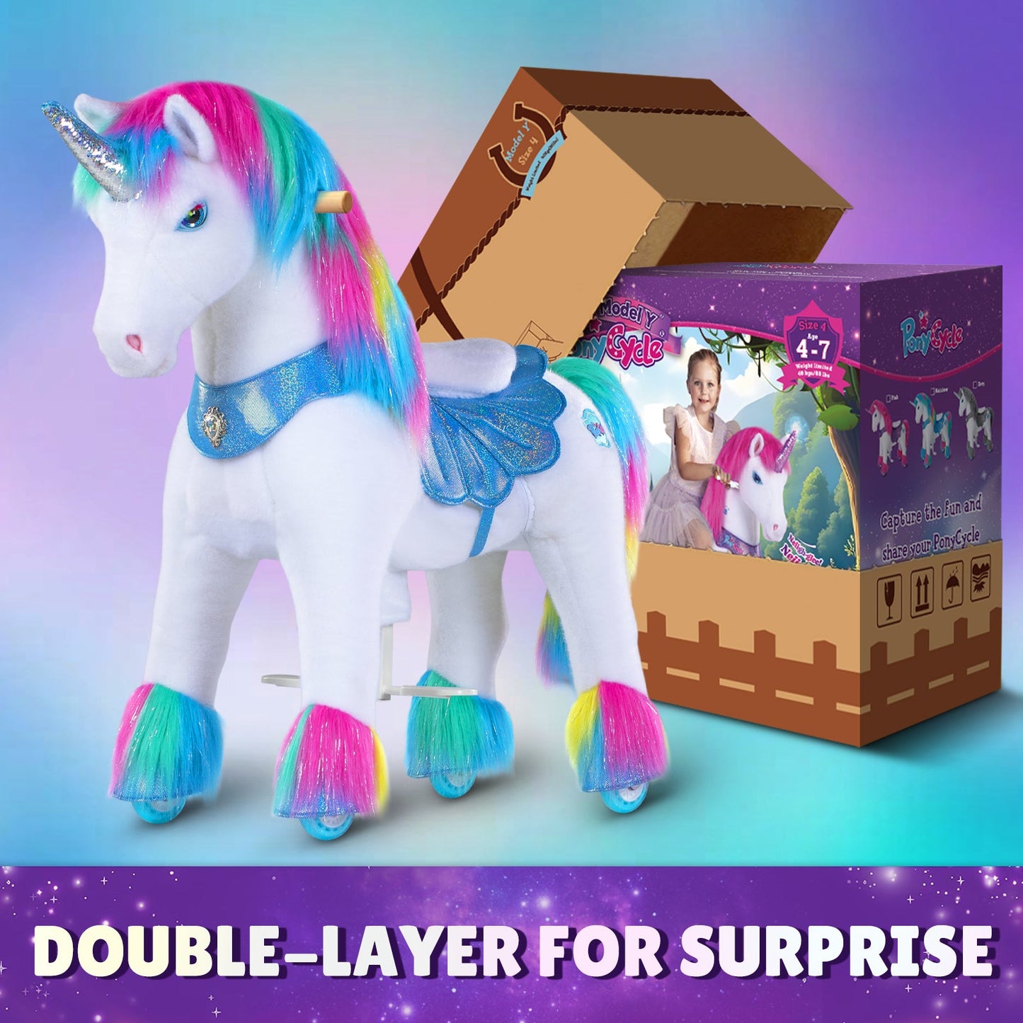 Model Y® Rainbow Unicorn Rideable Toy for Age 4-7(EU in Stock)