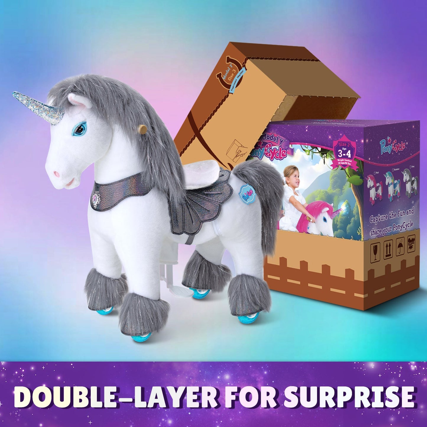 Model Y® Grey Unicorn Rideable Toy for Age 3-4(EU in Stock)