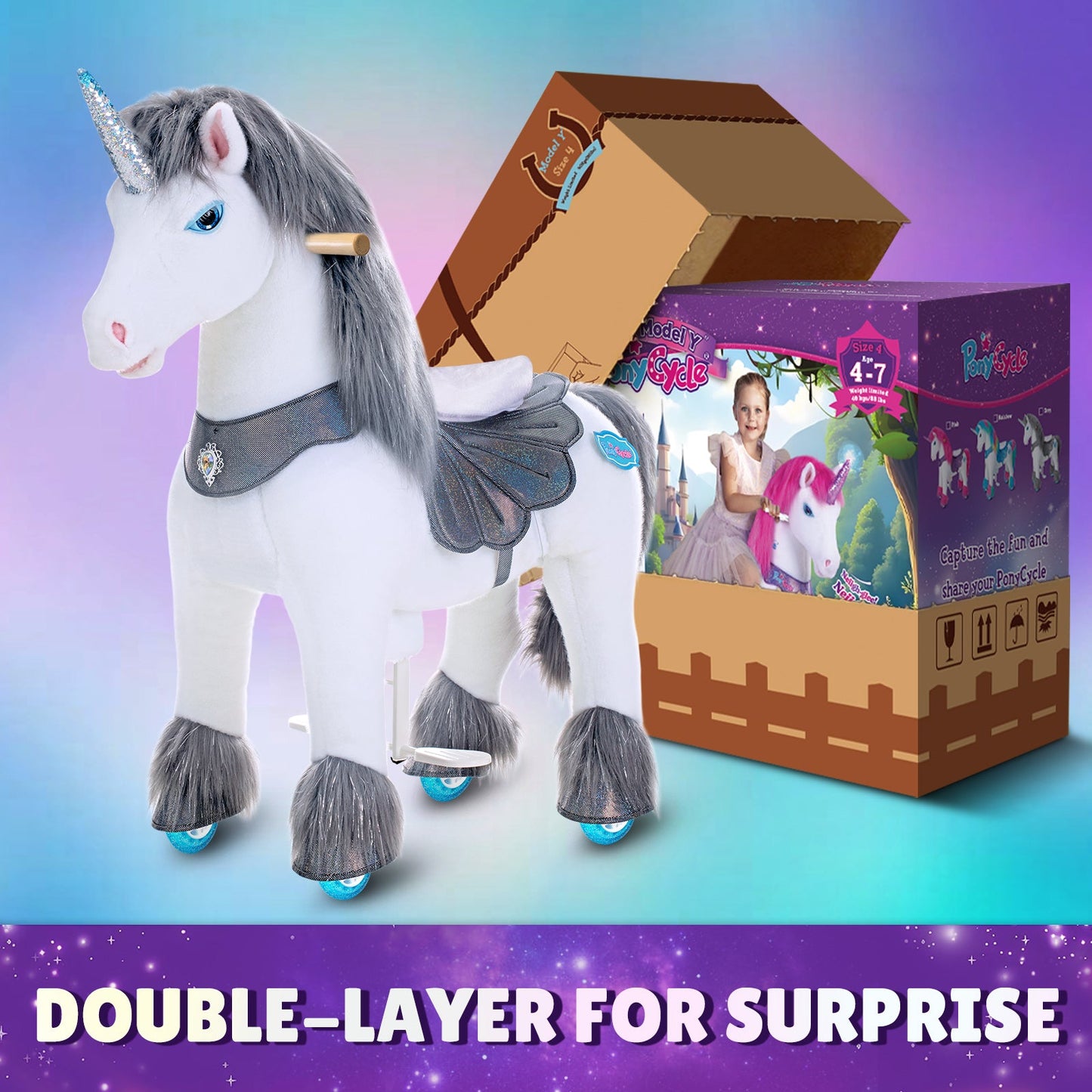 Model Y® Grey Unicorn Rideable Toy for Age 4-7(EU in Stock)
