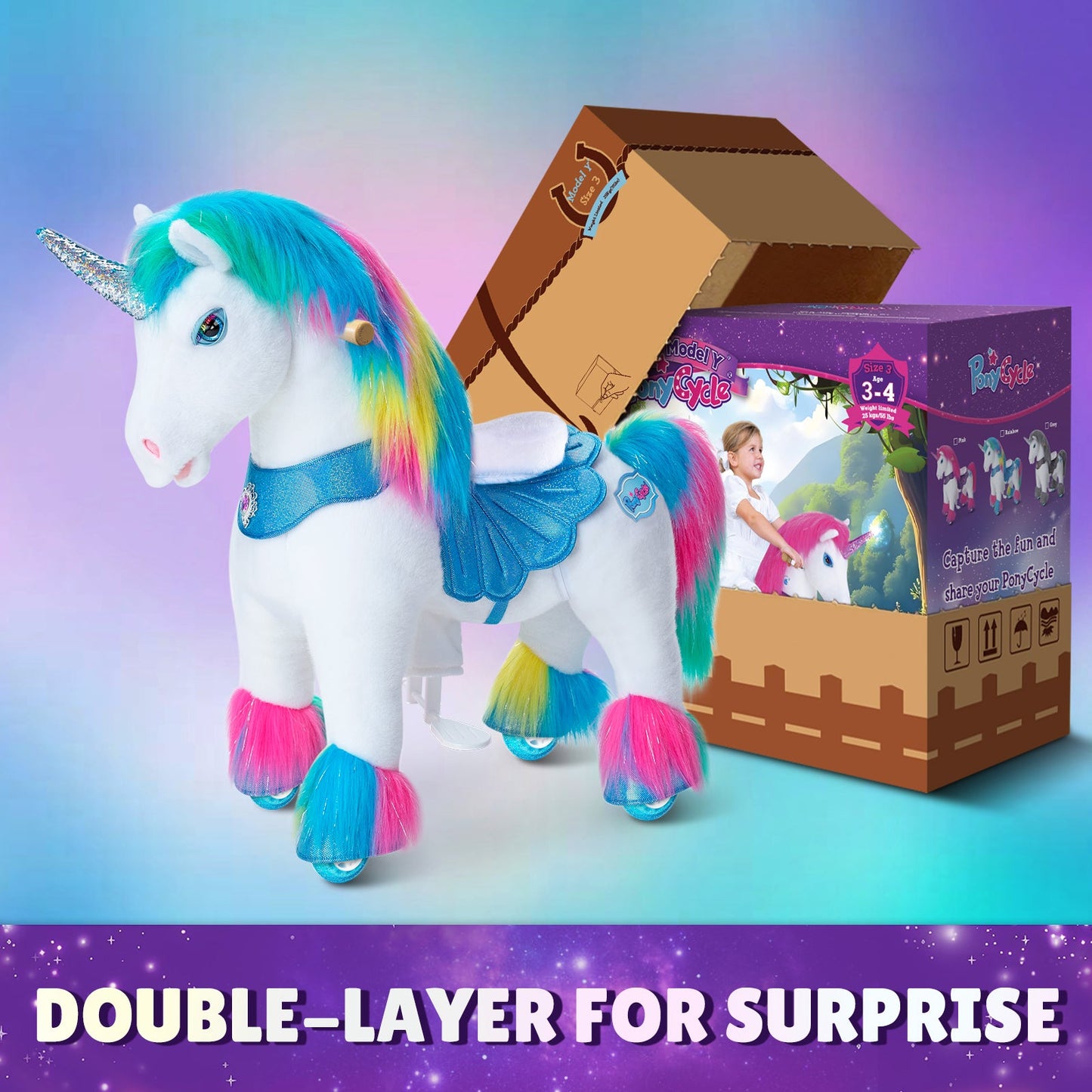 Model Y® Rainbow Unicorn Rideable Toy for Age 3-4(EU in Stock)