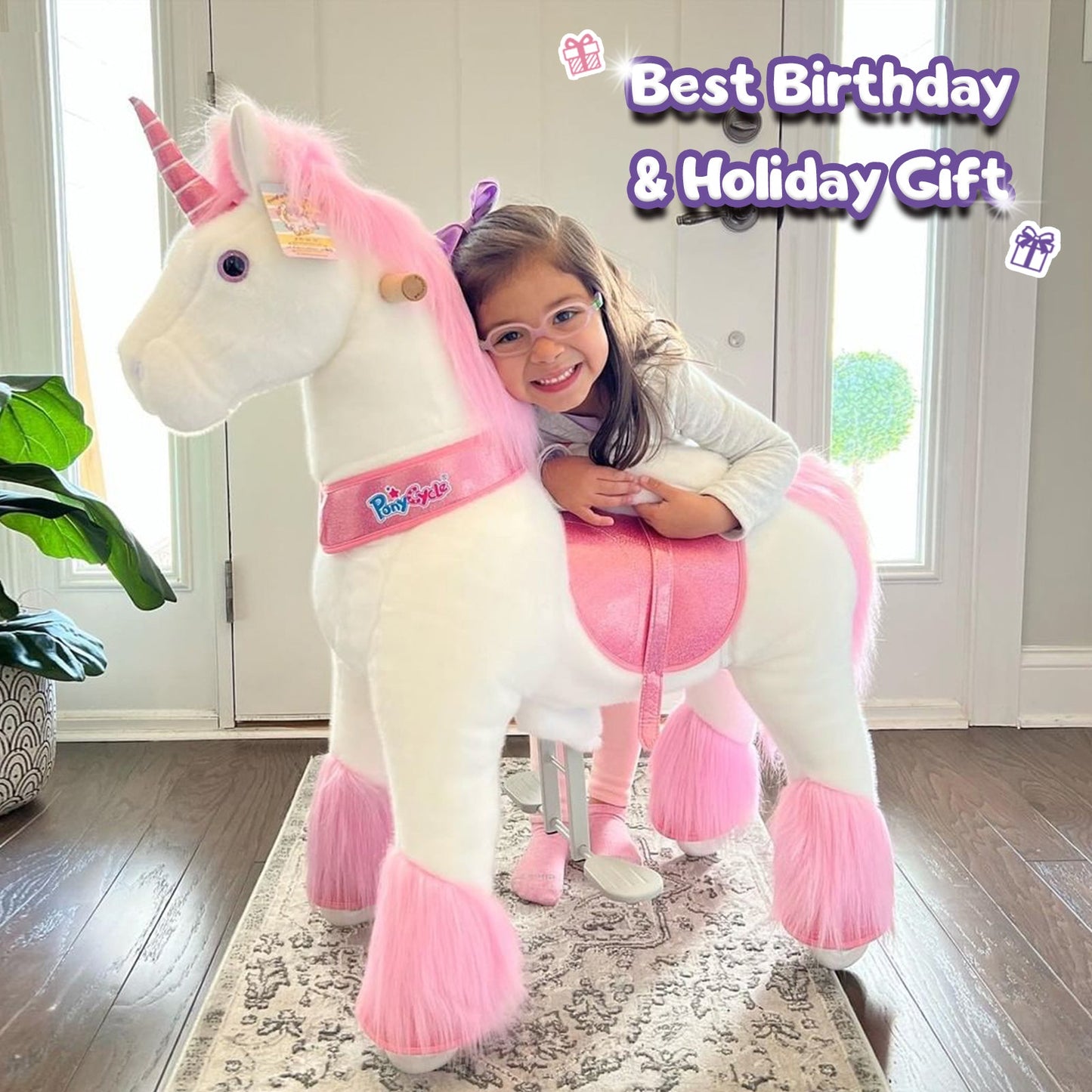 Ride-on plush unicorn Age 4-7 Pink（EU in Stock）