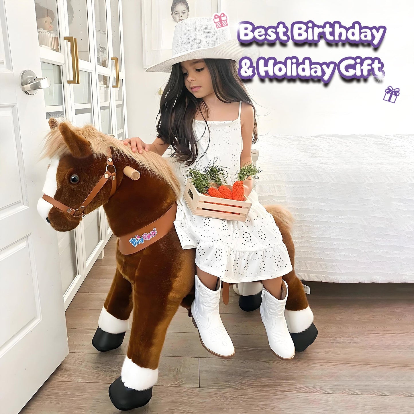 Ride-on pony toy Age 4-7 Brown（UK&EU in Stock）