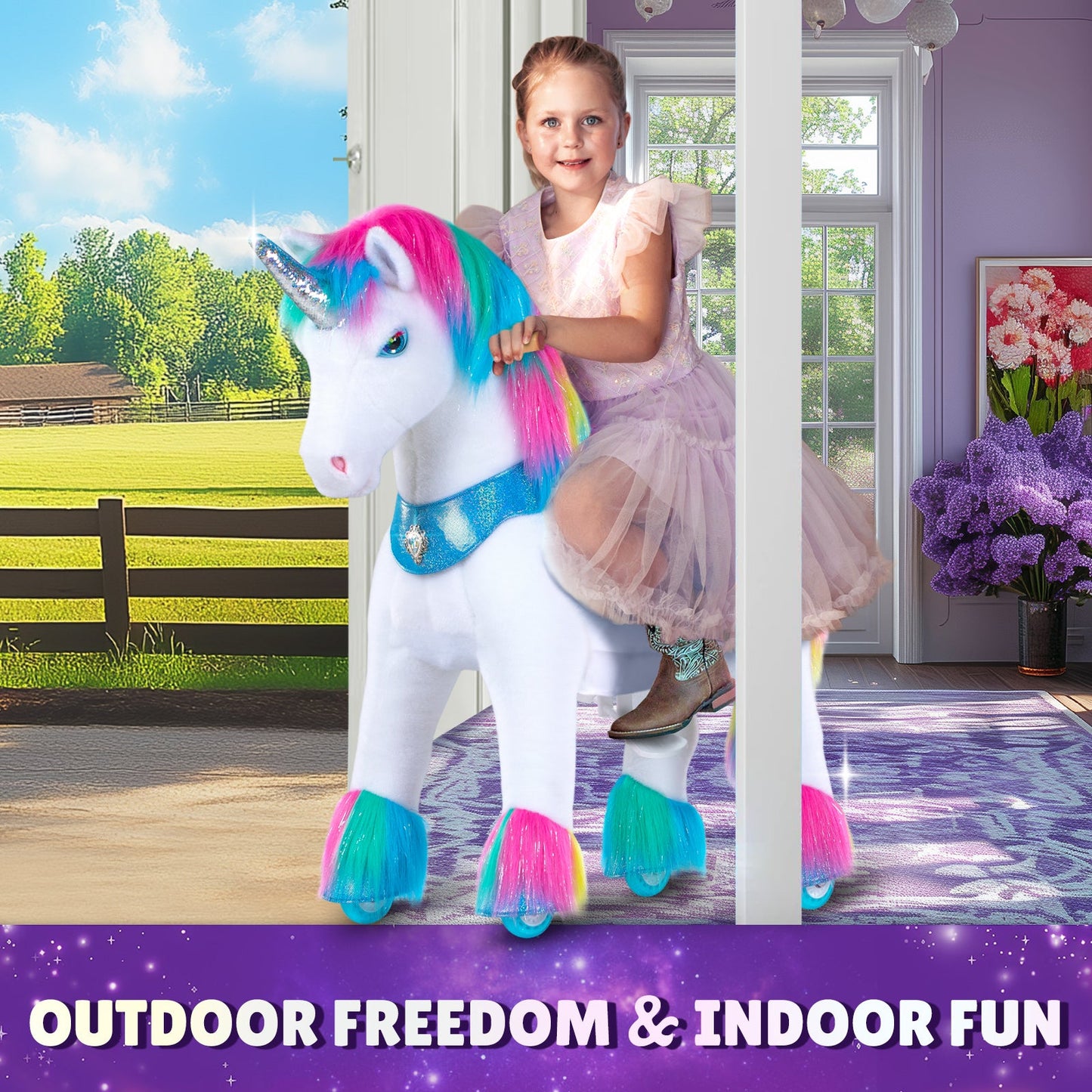 Model Y® Rainbow Unicorn Rideable Toy for Age 3-4（EU in Stock）