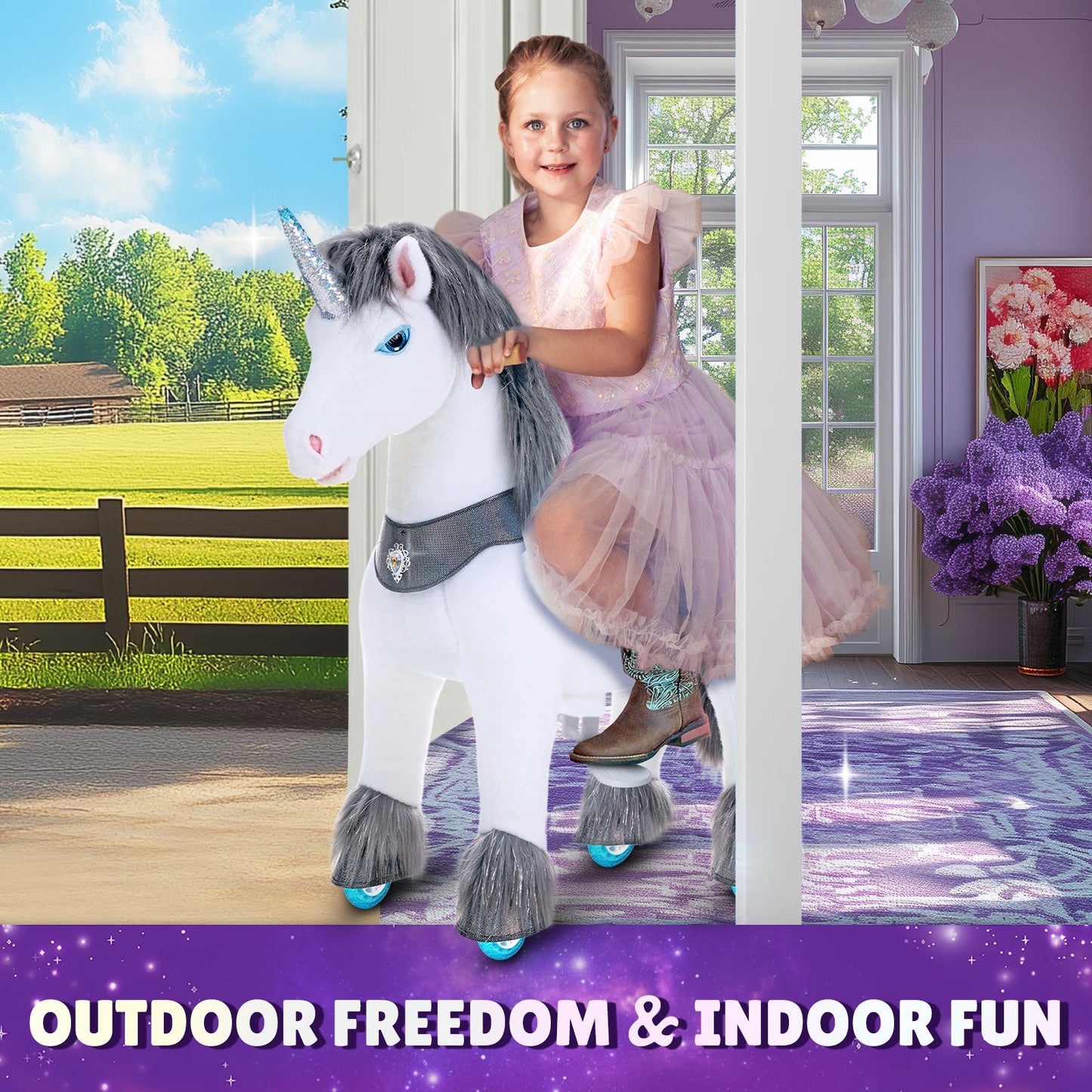 Model Y® Grey Unicorn Rideable Toy for Age 4-7（EU in Stock）