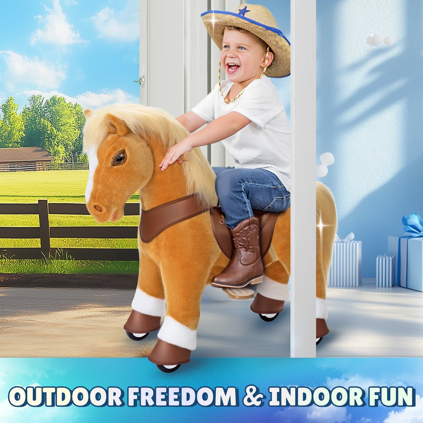 Model Y® Light Brown Horse Rideable Toy for Age 4-7（EU in Stock）