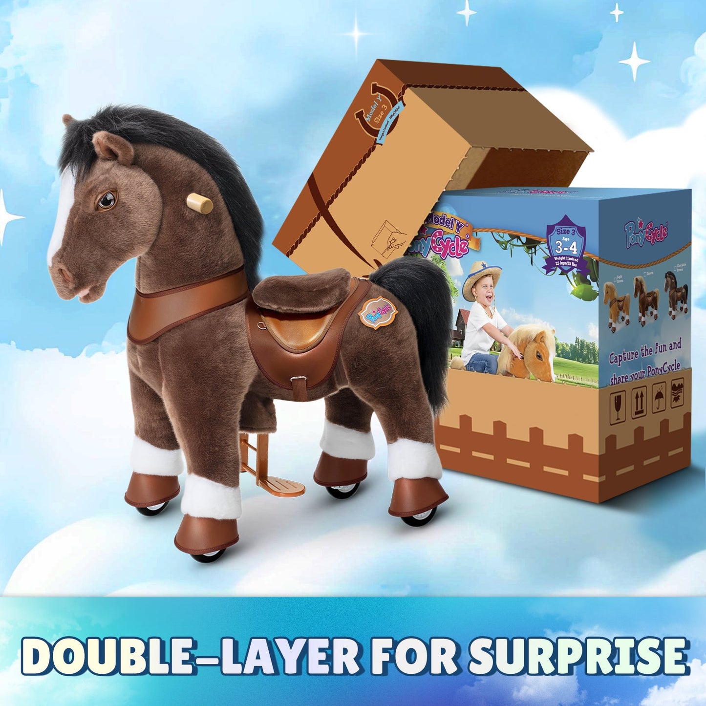 Model Y® Chocolate Brown Horse Rideable Toy for Age 3-4（EU in Stock）