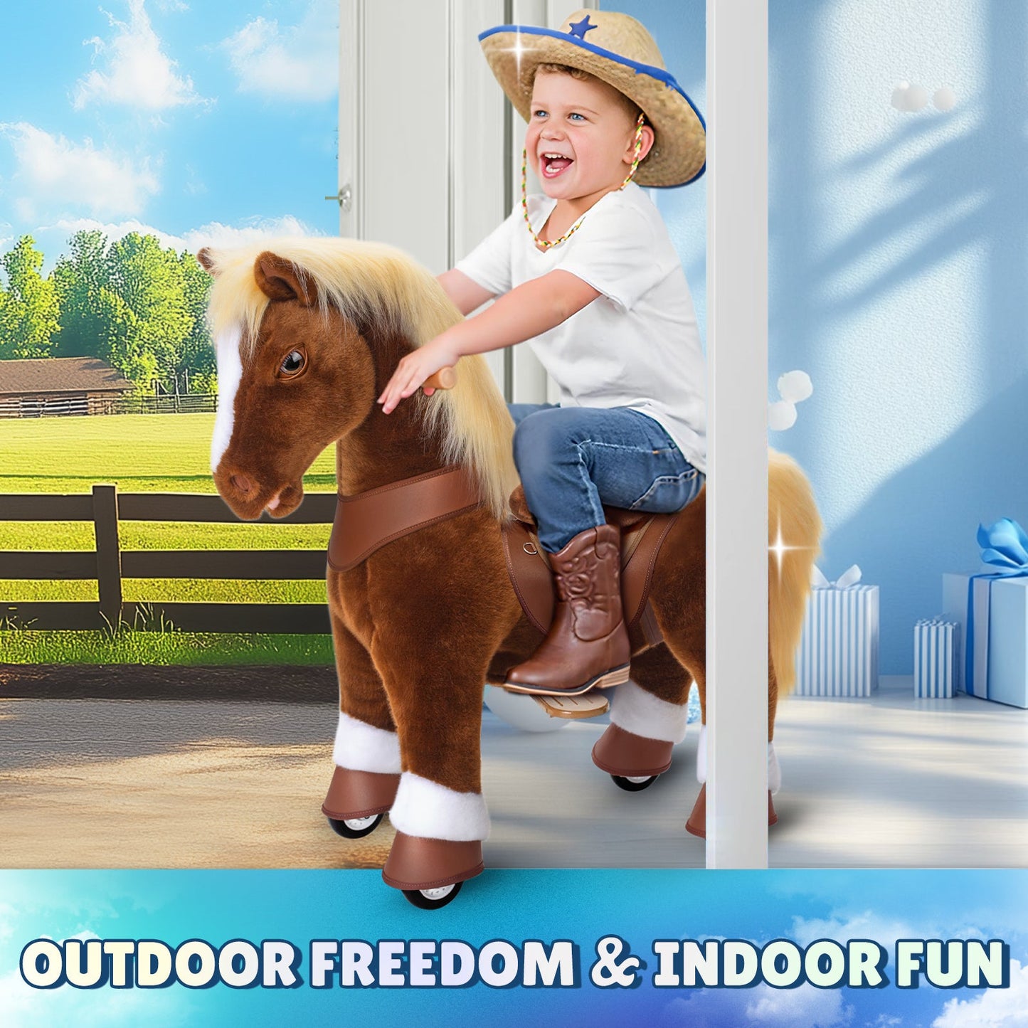 Model Y® Brown Horse Rideable Toy for Age 3-4（EU in Stock）